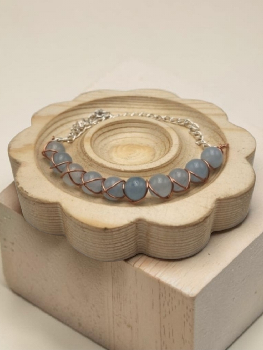 Handmade Wire-wrapped Adjustable Light Blue Beaded Bracelet
